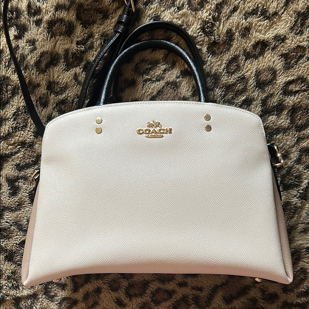 Coach White and Black Satchel with Structured Design